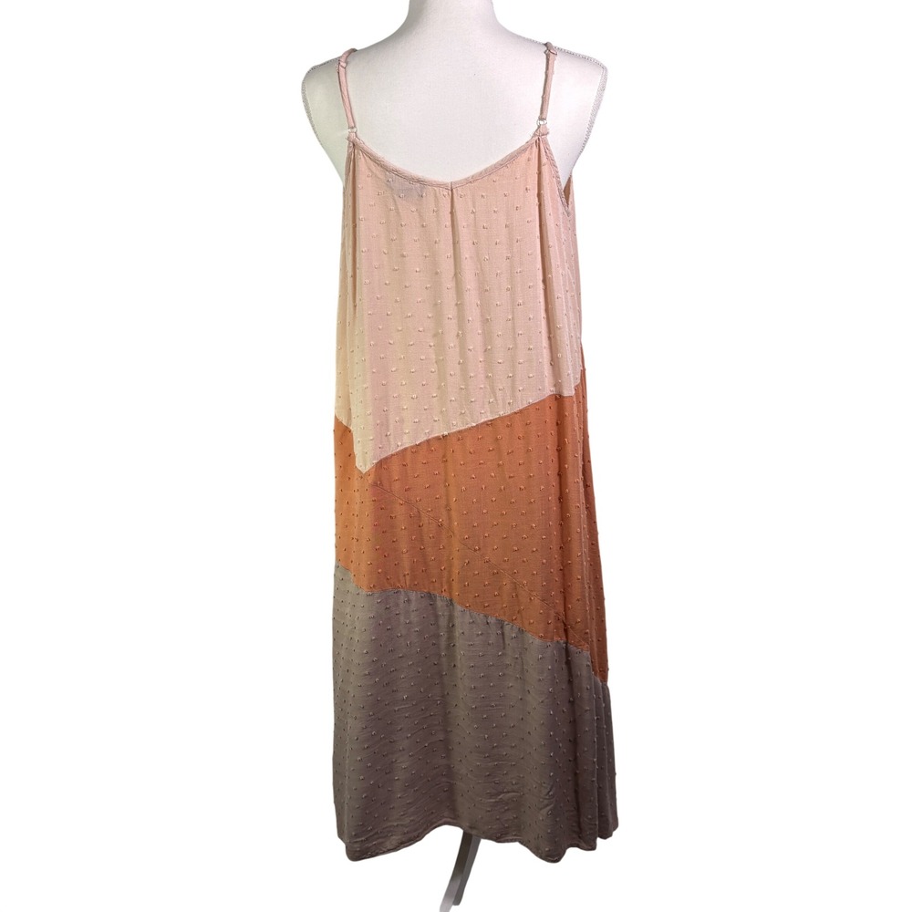 GiGiO Boho Maxi Dress Womens S M Multicolor Colorblock Flowy Dot Boho Slip Slit